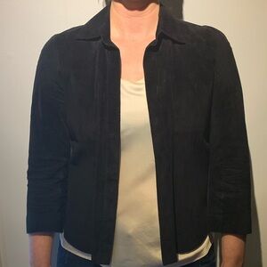 DKNY Black 100% Leather Suede Shirt-Collar Jacket Sz 8